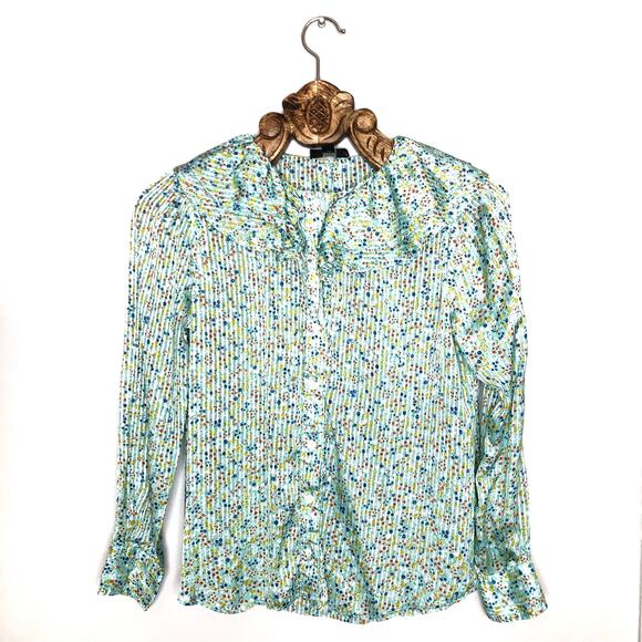 J. Crew Ruffle Field Day Floral Metallic Stripe Long Sleeve Blouse Small - Picture 2 of 9
